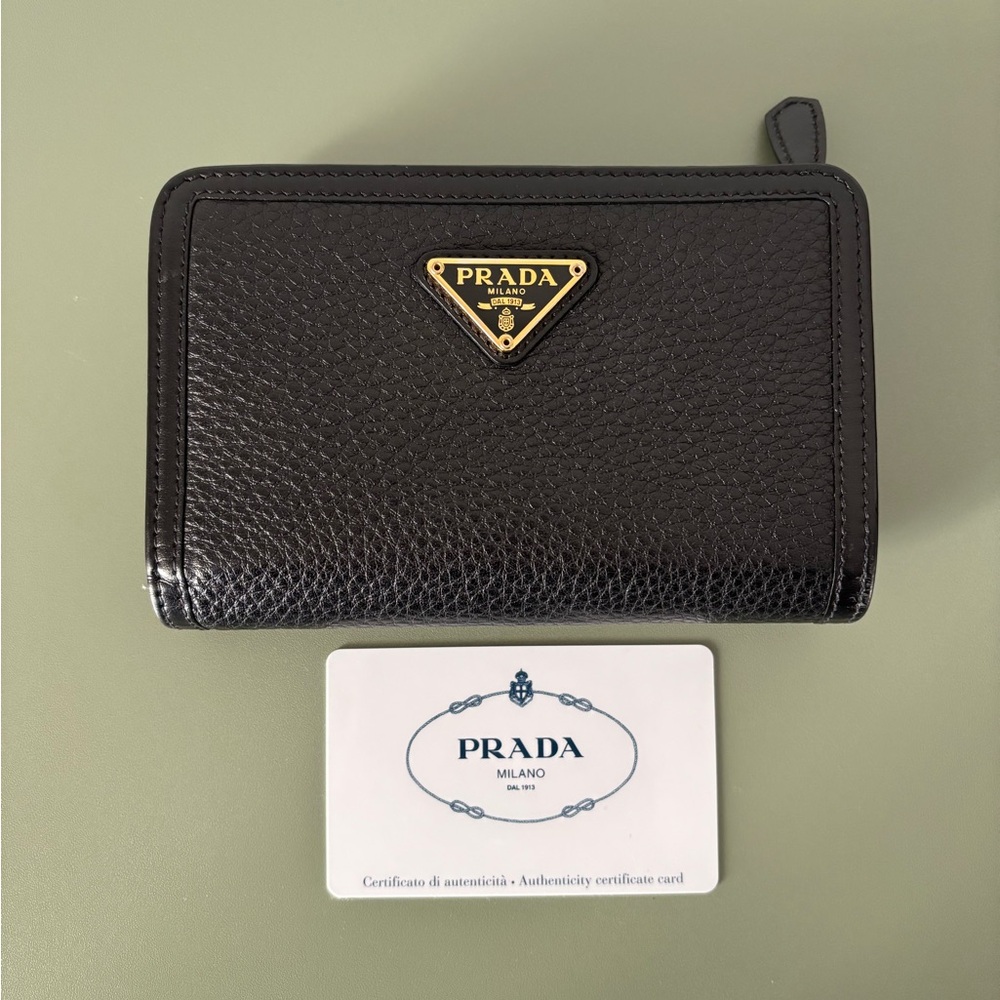 Prada Compact Wallet - Vitello Phenix Leather. Authentication Card included